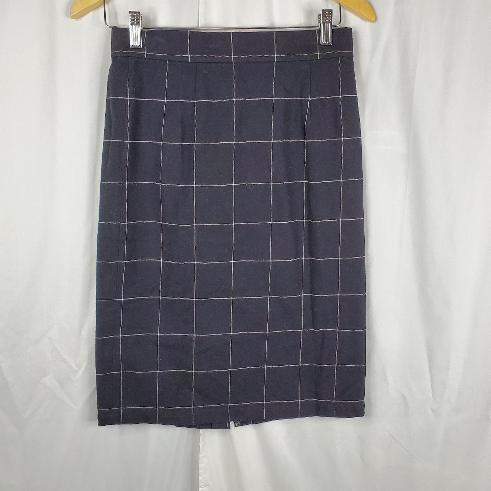 ♧ Vintage Chocolate Womens Skirt Window Pane Plaid Black with Cream Size Medium